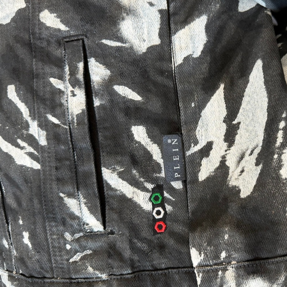 Philipp Plein "Washed with Love" Black White Tie-Dye Denim Jacket Size M | Rare - Picture 10 of 11